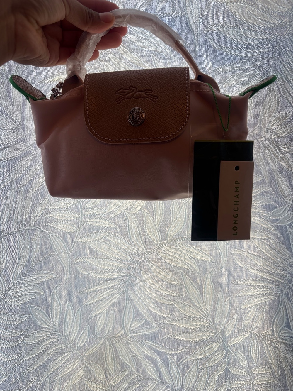 Blush Pink Mini Le Pliage Top-Handle with Tan Flap - Picture 4 of 8